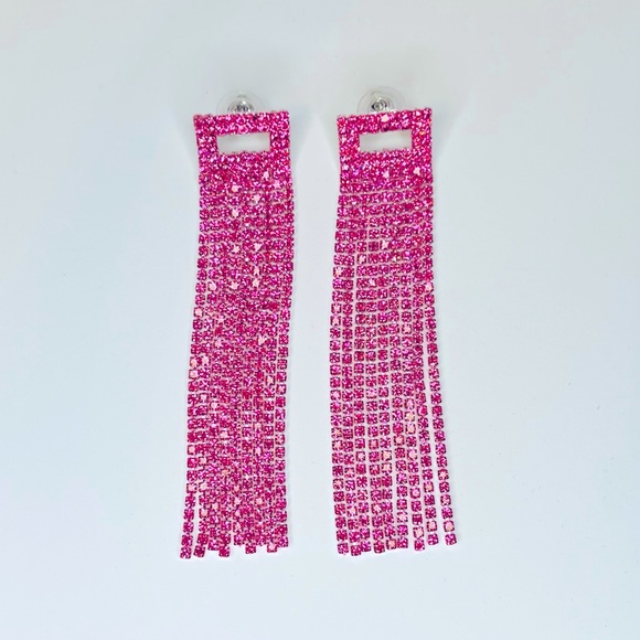 Pink Rhinestone Drop Earrings - Picture 2 of 5